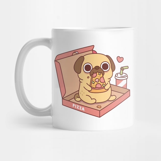 Cute Little Pug Eating Pizza In A Pizza Box by rustydoodle